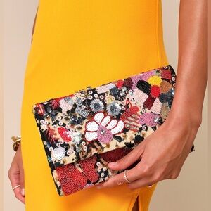 Lulus Earthly Gardens Beige Multi Beaded Clutch